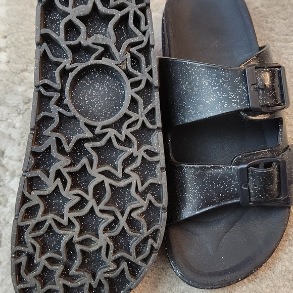 Black Glitter Slide Sandals Womens 5.5 Soft Sole - Picture 6 of 7